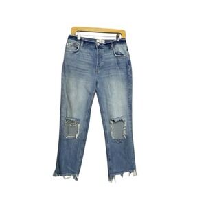 Free People We the Free Straight Leg Cropped Distressed Jeans Button Fly Size 28